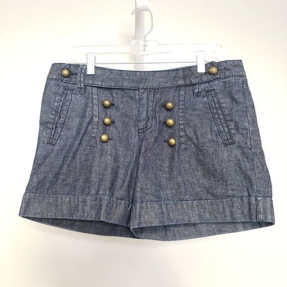 Anthropologie Daughter of the Liberation Brass Button Sailor Denim Short… - Picture 1 of 11